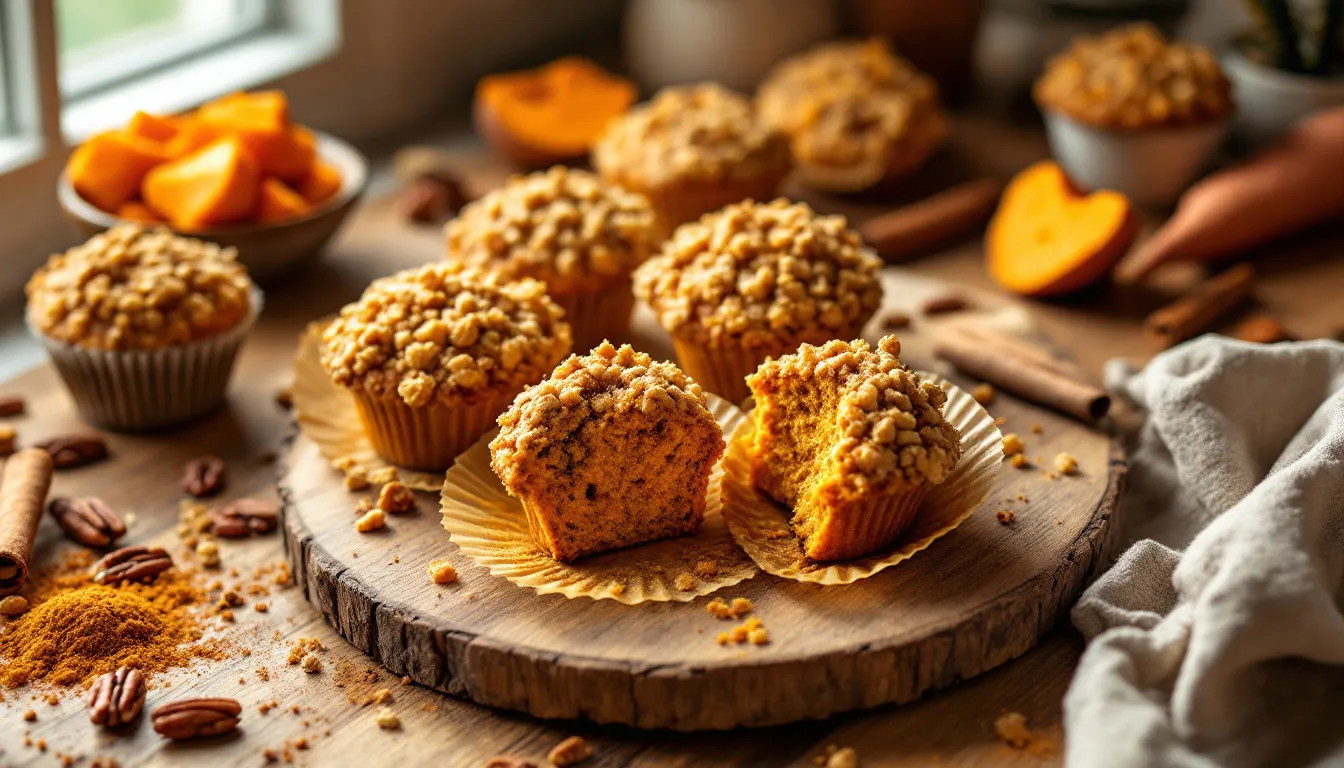 Préparez des muffins patate douce moelleux au crumble croustillant en 30 minutes