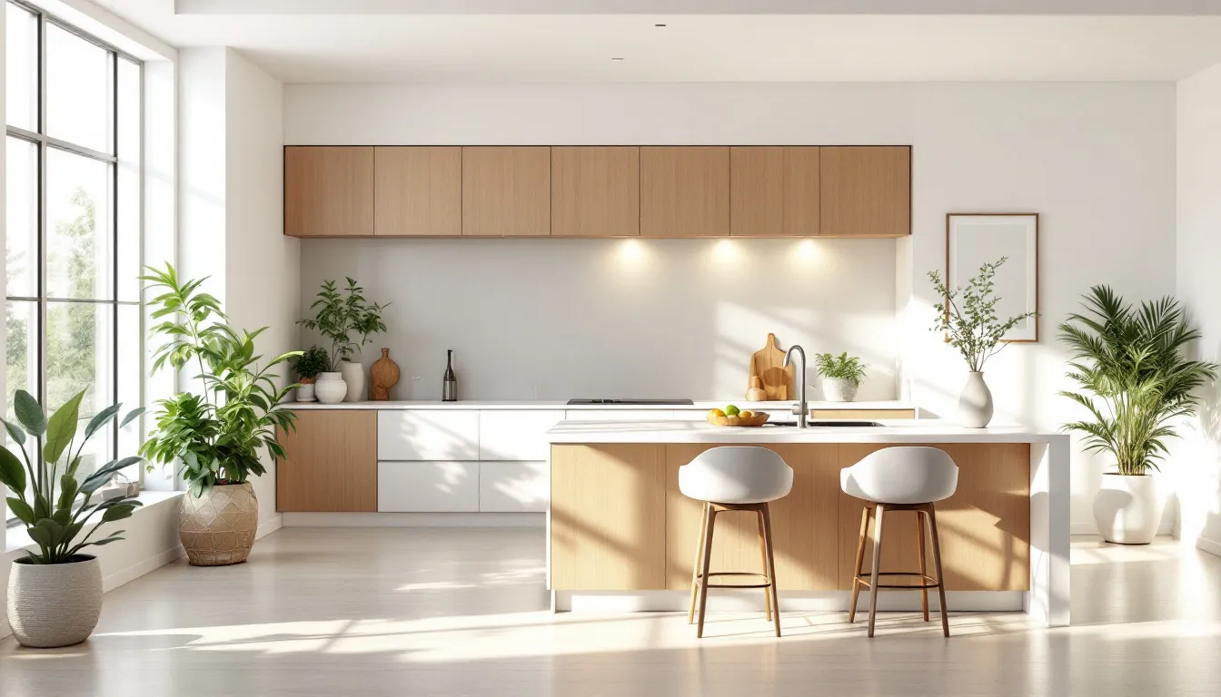 Votre cuisine blanche et bois paraît froide ? 5 astuces pour la réchauffer